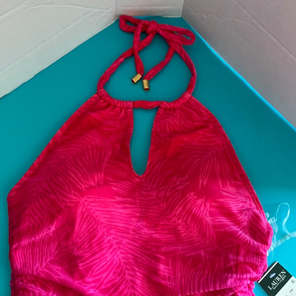 Ralph Lauren PINK Ombre Palm High Neck Halterkini